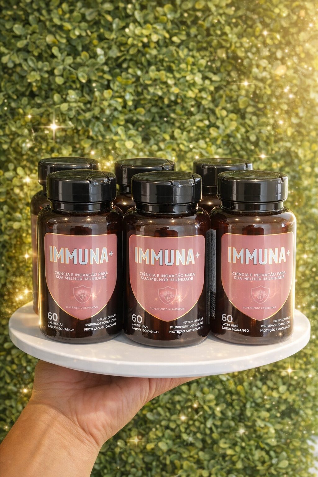 Kit com seis frascos do multivitamínico Immuna+, com 60 pastilhas por frasco